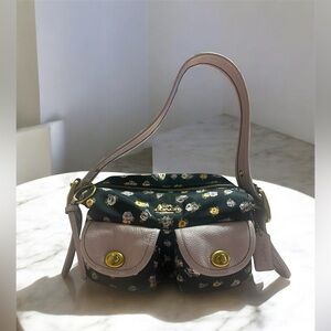 Coach Floral Dark Green and Light Pink Shoulder Bag